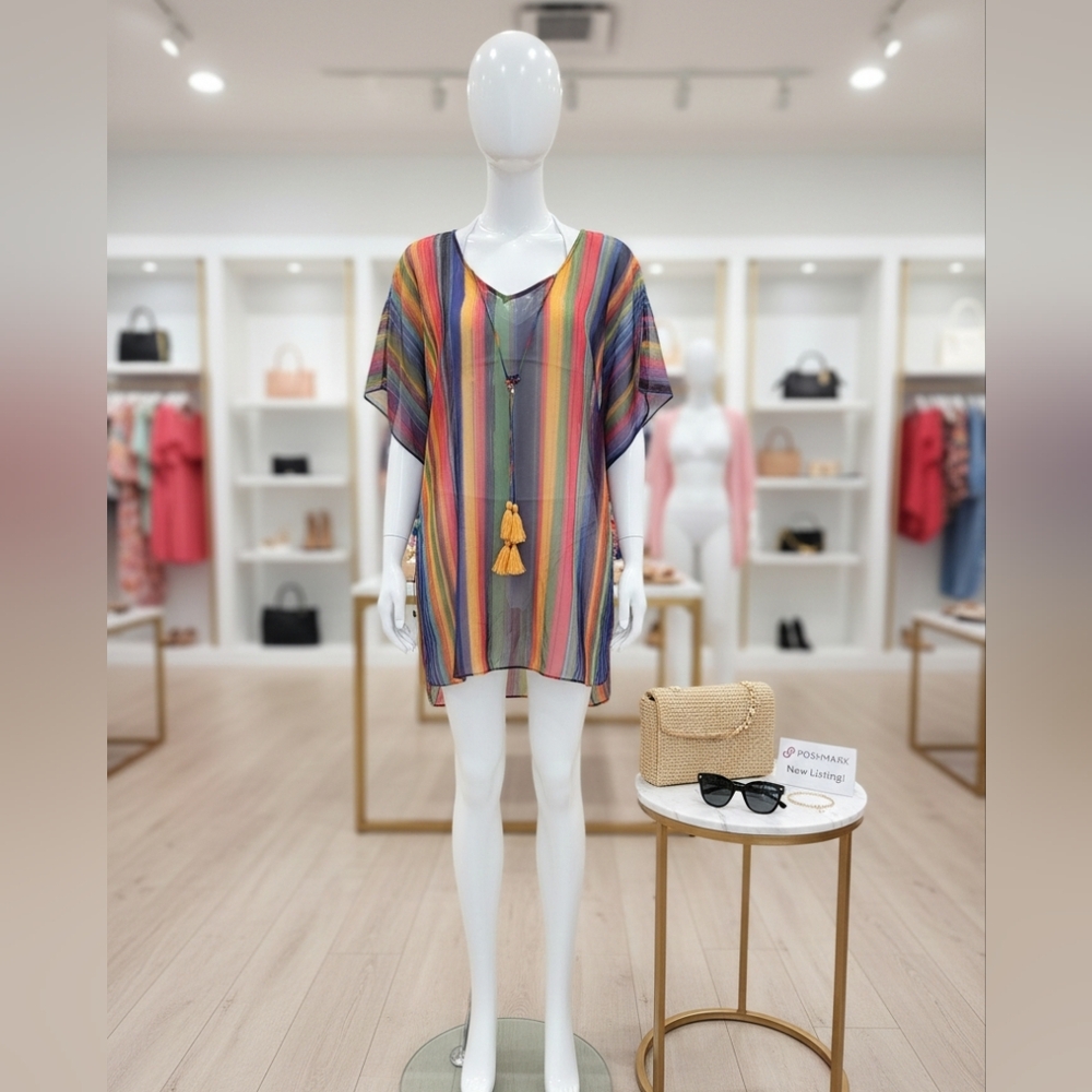 Colorful Striped Swim Cover-Up Tunic | One Size